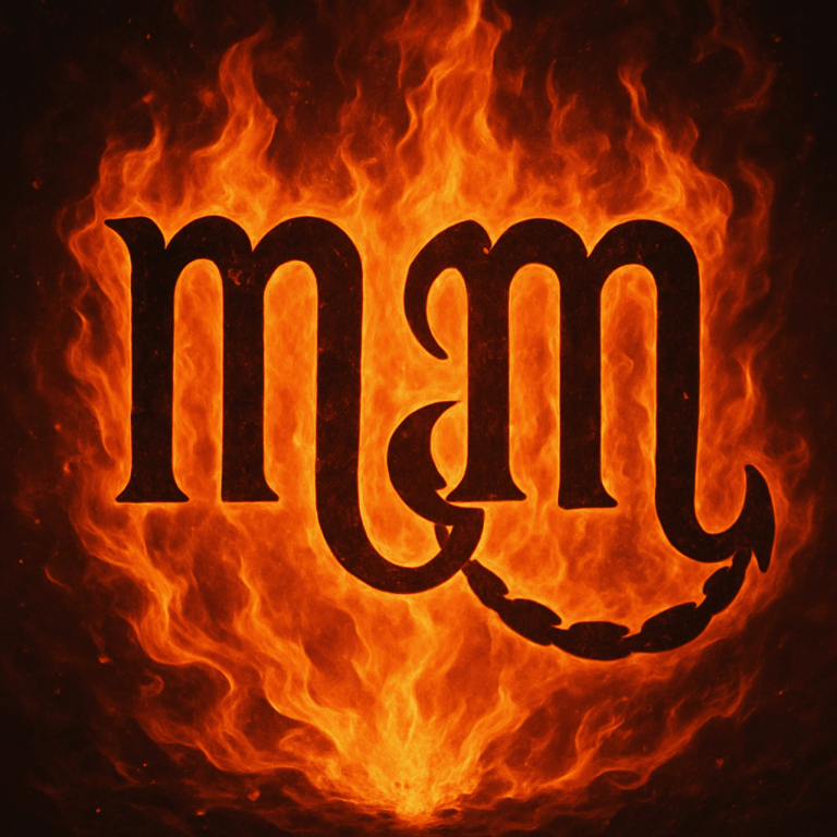 To forbundne skorpion-symboler omgivet af flammer, der symboliserer Skorpionen og Skorpionens intense passion og dybe kompatibilitet